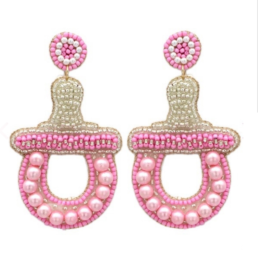 It’s‎ A Girl! Beaded Pacifier Earrings Baby Shower